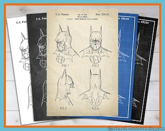 Batman Mask Patent Poster | Batman Home Decor | DC Comics | Blueprint Poster