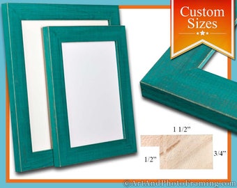 Rustic Green Picture Frame | Distressed Barnwood Frame | Teal Picture Frame | Custom Sizes Available