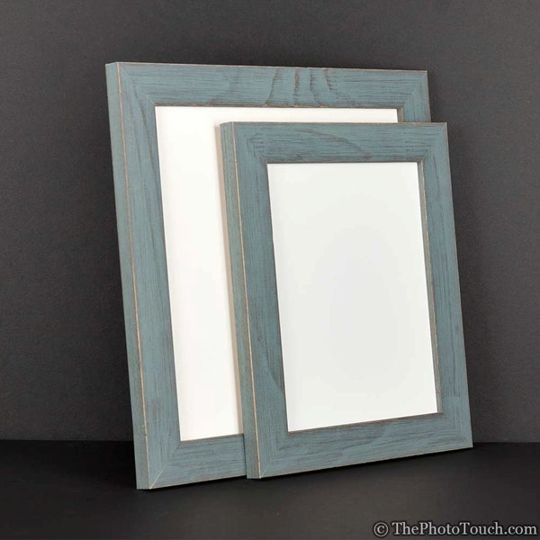 Bluish Gray Picture Frame - Rustic Reclaimed Distressed Barn Wood Style Grey - All Wood - Choose your size - Custom Sizes Available