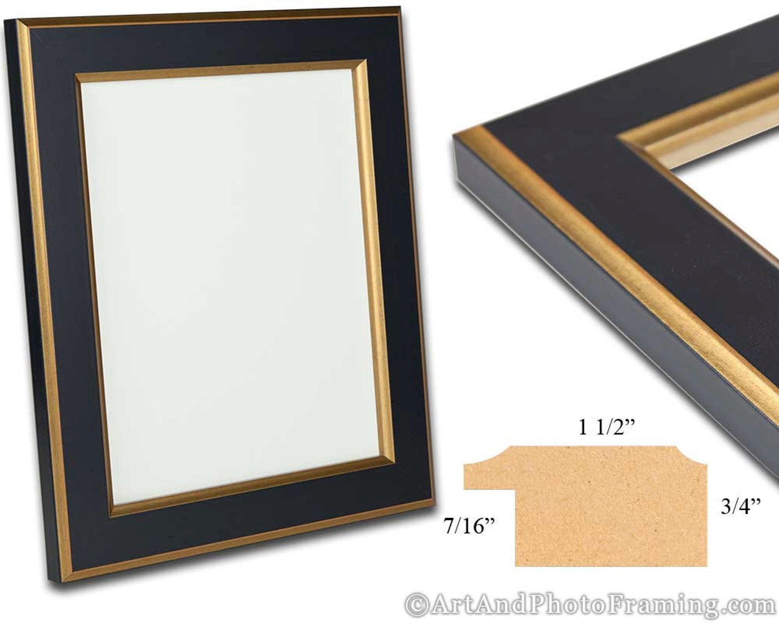 Black With Gold Picture Frame 1.5 Wide Photo Frame Flat Etsy