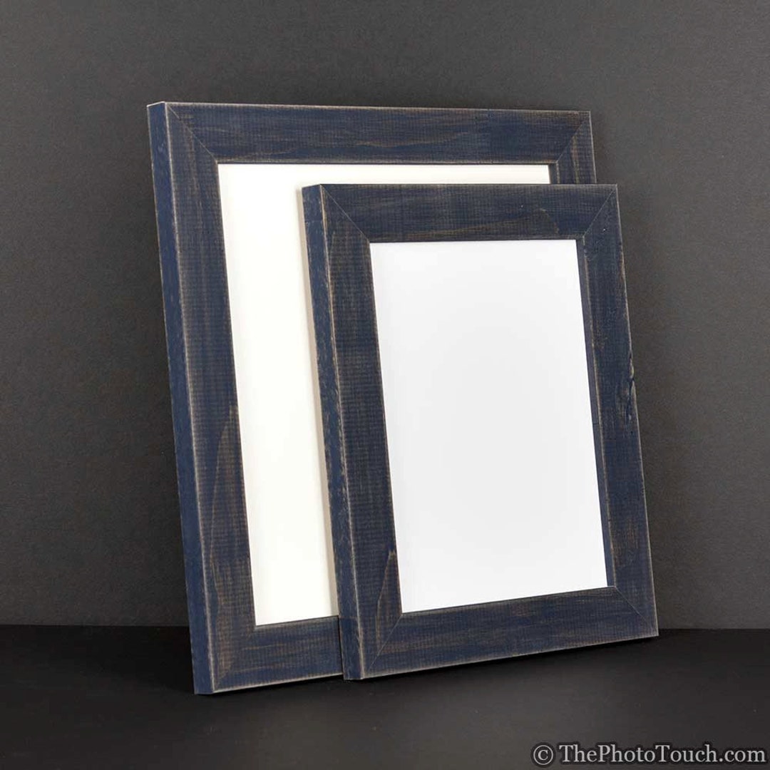 Navy Blue Picture Frame Rustic Reclaimed Distressed Barn Wood Style
