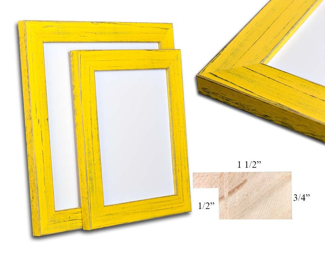Yellow Picture Frame Rustic Reclaimed Distressed Barn Wood Style All