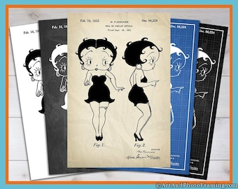 Betty Boop Poster Print Patent Cartoon Decor Betty Boop Wall Art Cartoon Poster Betty Boop Decor Prints Cartoon Patent Betty Boop Decor