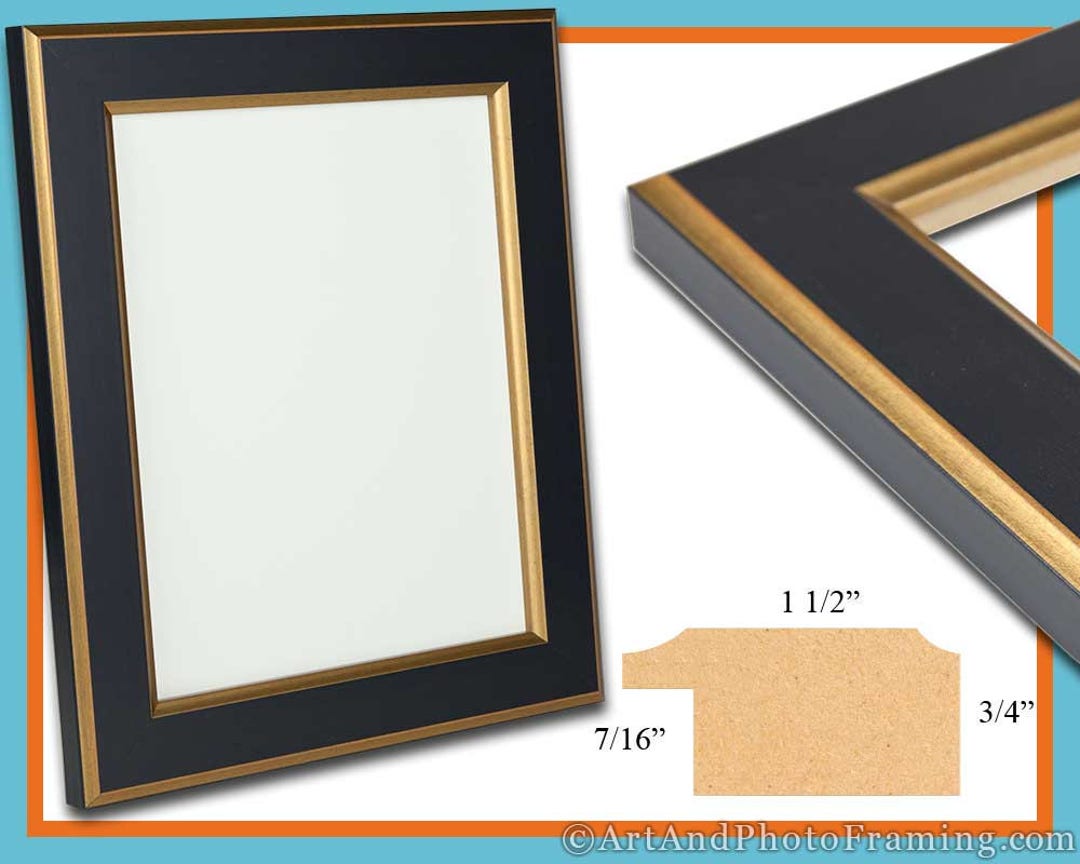 Black With Gold Picture Frame 1.5 Wide, Photo Frame Flat Eco Friendly