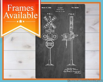 Railroad Crossing Poster Patent Print Train Crossing Signal Print Railroad Light Decor Railroad Signal Poster Train Traffic Signal Art