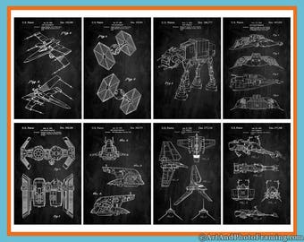 Star Wars Poster Print Set of 8 Birthday Gift Present Patent Collection X Wing TIE Fighter AT-AT Walker Gift For Dad Gift for Him
