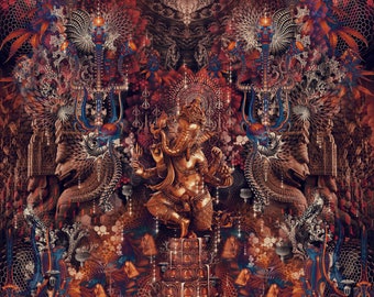 GANESHA THE GUARDIAN | Tapestry,Backdrop,Wall Hanging,Visionary Art,Psychedelic,Digital,Third Eye,Esoteric,Ganesha,Elephant God,India,Bless