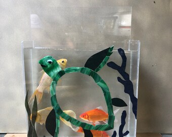 Stained glass sea turtle fish tank