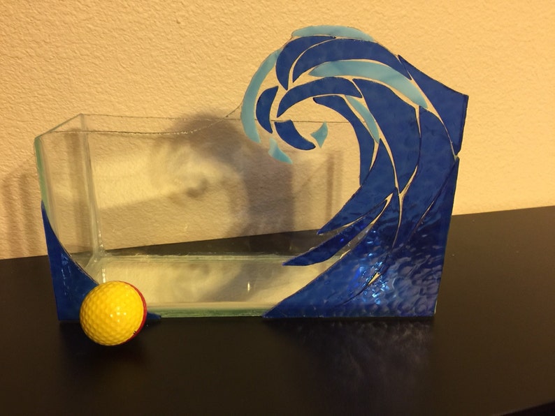 Handmade Wave Art Design Stained Glass Mosaic Mirror Fish Tank Etsy