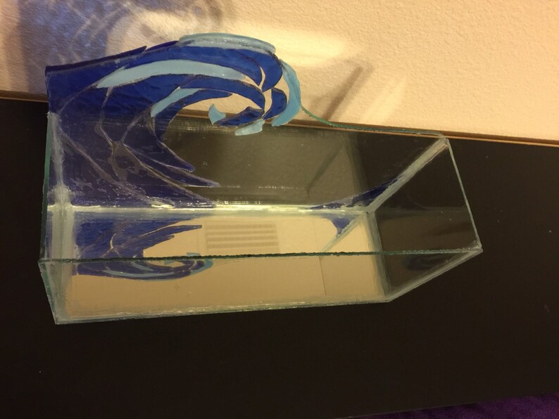 Handmade Wave Art Design Stained Glass Mosaic Mirror Fish Tank Etsy