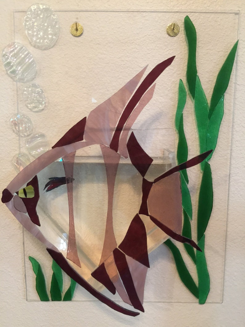 Handmade Angelfish Art Stained Glass Mosaic Fish Tank Wall Etsy