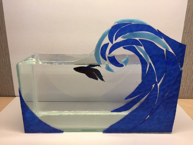 Handmade Wave Art Design Stained Glass Mosaic Mirror Fish Tank Etsy