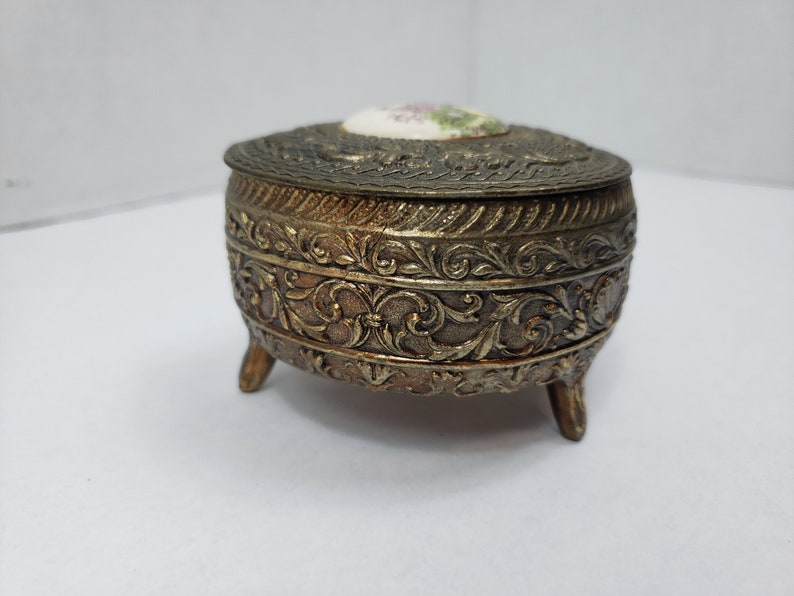 Brass velvet lined vintage jewelrytrinket box