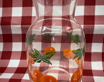 Vintage Orange Juice Carafe Pitcher -Anchor Hocking Glass storage container. Retro Barware.