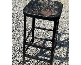 Vintage Toledo Style Steel Drafting Stool Seat Metal Chair Industrial Rustic 30”