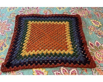 Granny Square Afghan Lap Blanket Throw Hand Made Crochet Multicolor 24” X 24”