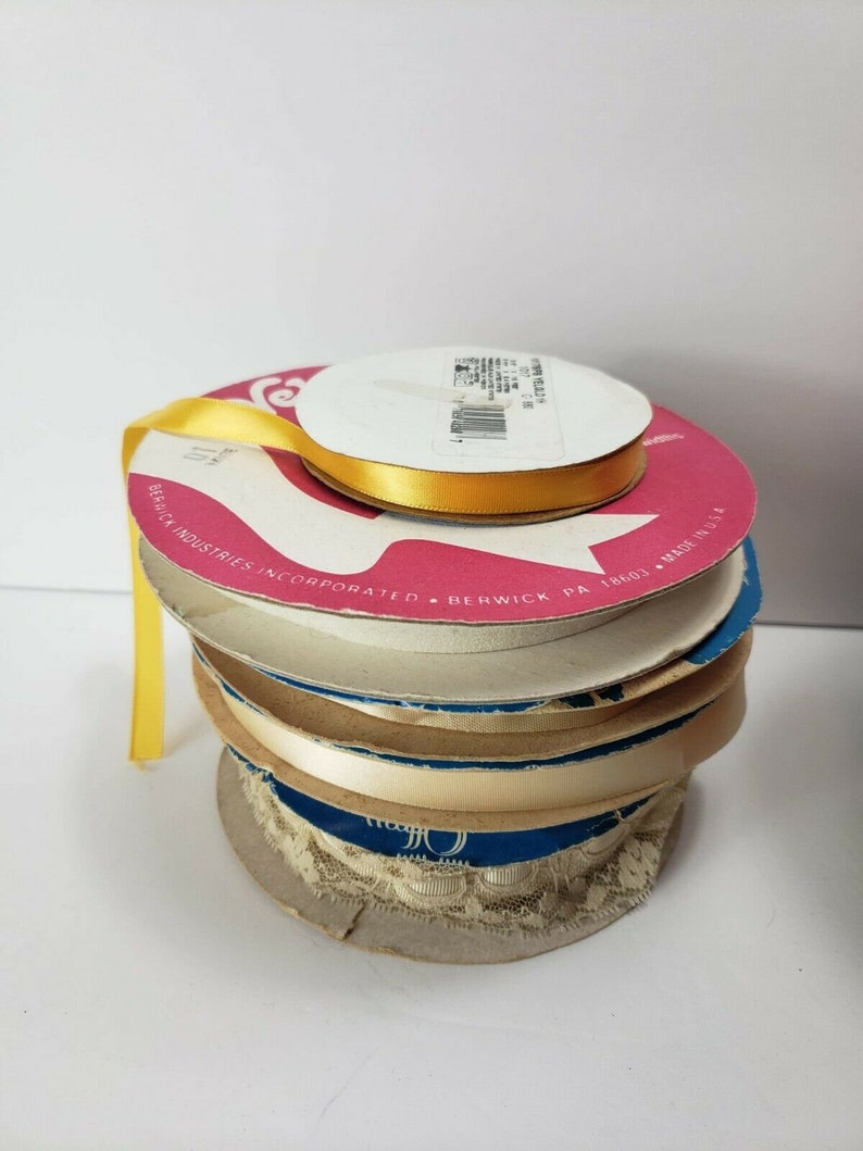 Craft supplies Vintage Lot of old Ribbon Red white lace green white.