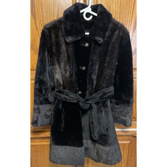 Vintage Black Faux Fur Coat With Mink Like Trim S… - image 1