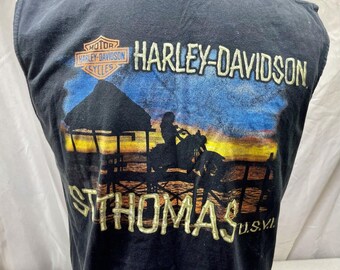 Vintage Harley-Davidson Shirt Black Size Large - St. Thomas USVI Sleeveless Shirt