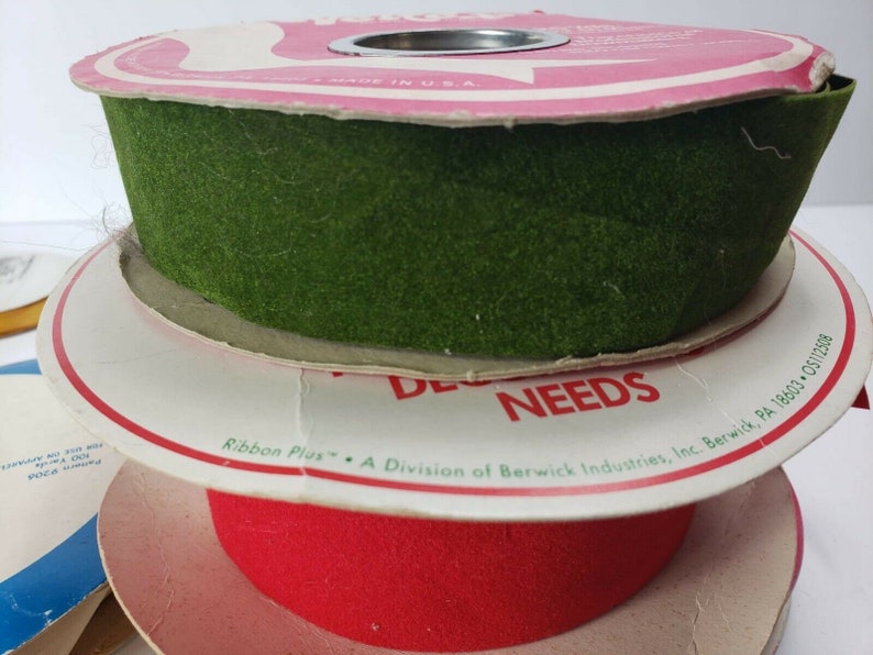 Craft supplies Vintage Lot of old Ribbon Red white lace green white.