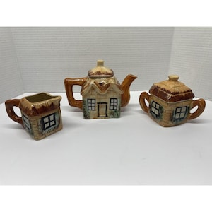 Vintage Cottage Ware Tea Pot Creamer Sugar Bowl Made in Japan Collectible MCM