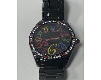 Betsy Johnson Women's Analog Quartz Watch Multicolor Gemmed Dial BJ00048 T01-11. Needs Battery