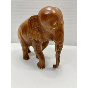 large Vintage Hand-Carved Solid Teak-Wood Walking Elephant 8”L x 6.5”H