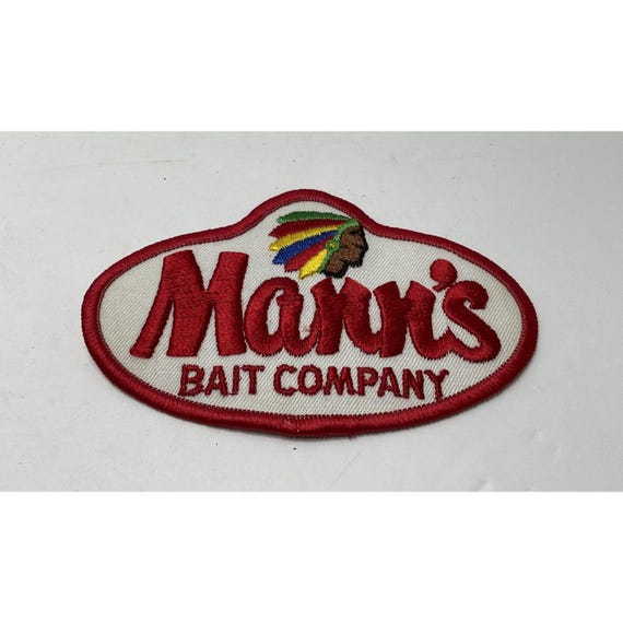 Vintage Mann's Bait Company Fishing Logo Patch Native American Logo