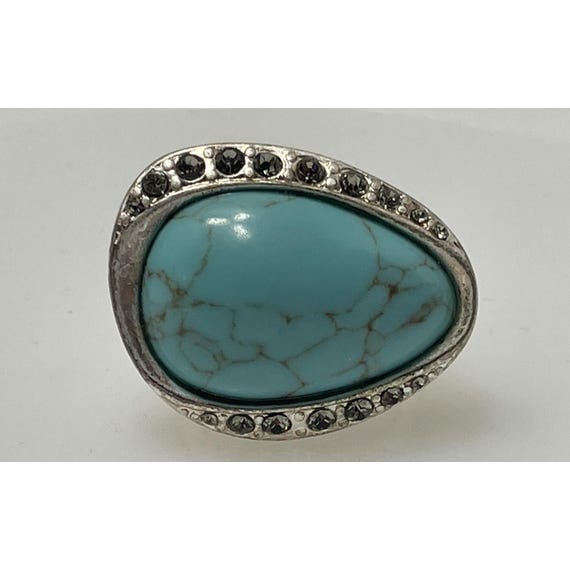 Lia Sophia "River Rock" Ring Genuine Turquoise Size 8 Matte Silver Retired
