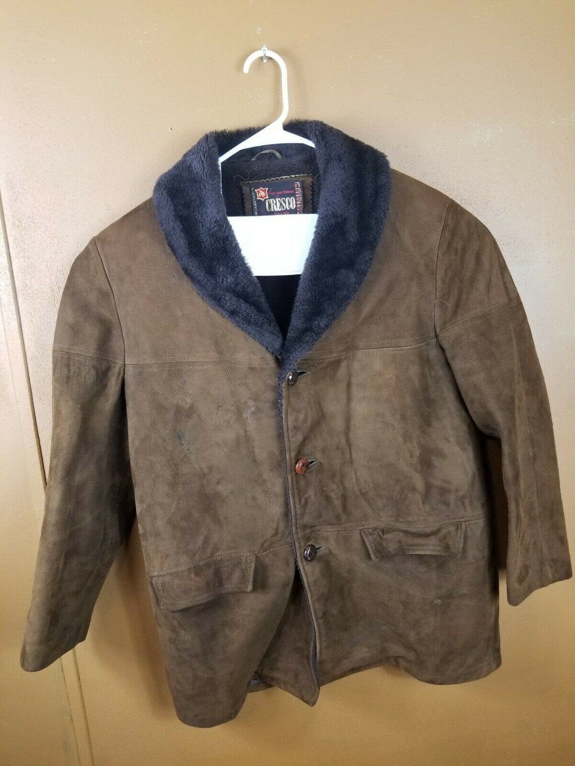 VTG 70s Cresco Mens Coat/jacket Brown Suede Leather Shawl | Etsy