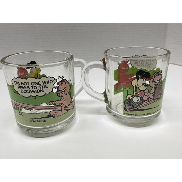 2 VTG McDonalds Garfield Glass Mug, 1980. Jim Davis Litho. By Anchor Hocking. B3