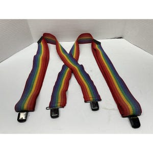 Vintage Rainbow Stripe Classic Elastic Suspenders VINTAGE RAINBOW STRIPE ADJUSTABLE ELASTIC SUSPENDERS, CLIP  main image 3
