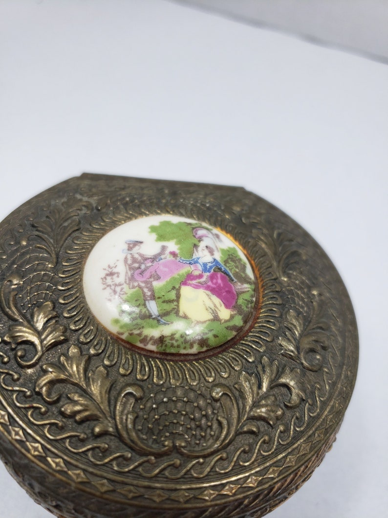 Brass velvet lined vintage jewelrytrinket box