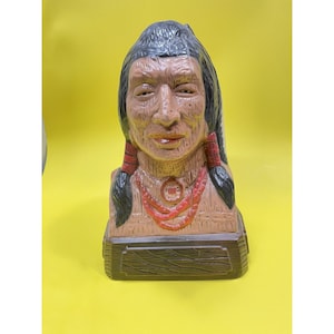 Vintage American Indian Pottery Bust Statue. Hand Painted Art. Lifelike Vibrant