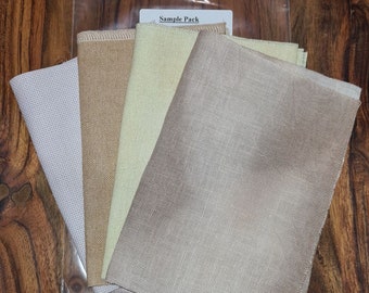 Fabric Sample Pack – Natural Hand dyed Needlework fabric in Aida, Evenweave and Linen