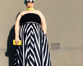 Black & white stripe floor length Circle Skirts - custom made to measure
