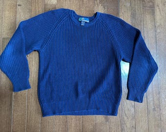 Vintage Royal Blue Rib Knit Sweater - St. Edmonds Ramie Cotton Pullover