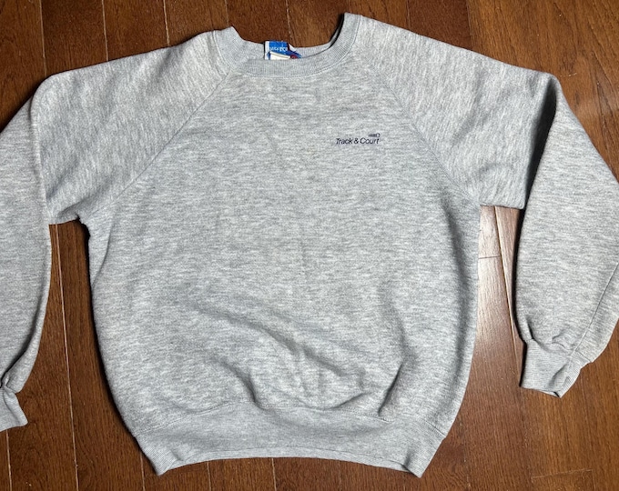 Vintage 80s Track & Court Raglan Sweatshirt Medium Heather Gray Thrashed Distressed Crewneck