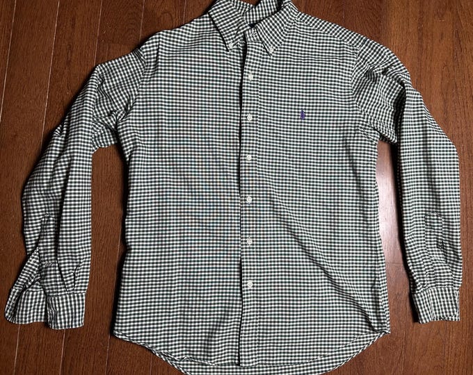 Vintage Ralph Lauren Custom Fit Green Gingham Button Down Shirt