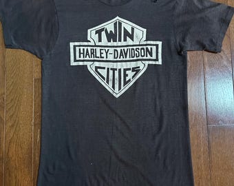 1970s Twin Cities Harley Davidson Thrashed T-shirt