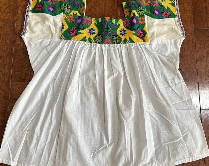 Vintage Mexican Embroidered Cotton Blouse
