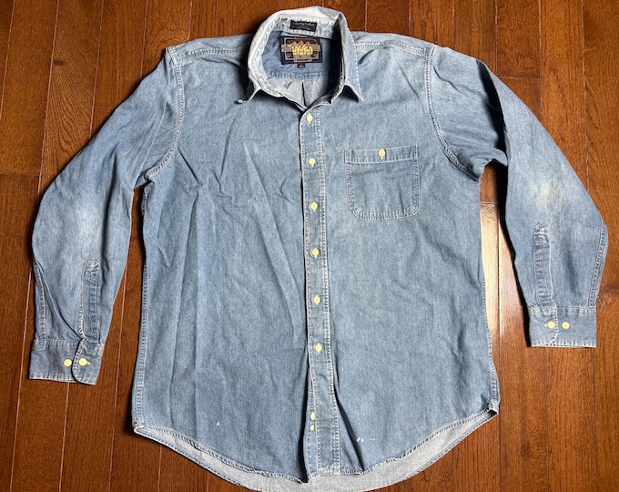 Vintage Ralph Lauren Chaps Country Cottons Denim Button Up Shirt 100% Cotton
