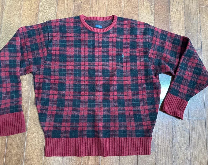 Vintage Ralph Lauren Red & Black Plaid Wool Sweater