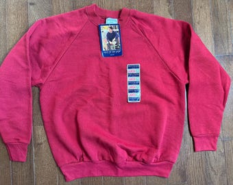 Vintage 90s Fruit of the Loom Red Raglan Sweatshirt Large Deadstock