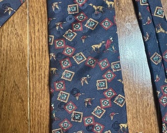Vintage Villa Bugatti Sporting Print Necktie Navy Old Money Prep Ralph Lauren Style Tie