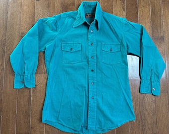 Vintage Kmart Sportsman Shirt Teal Green Button Up Distressed Workwear Cotton