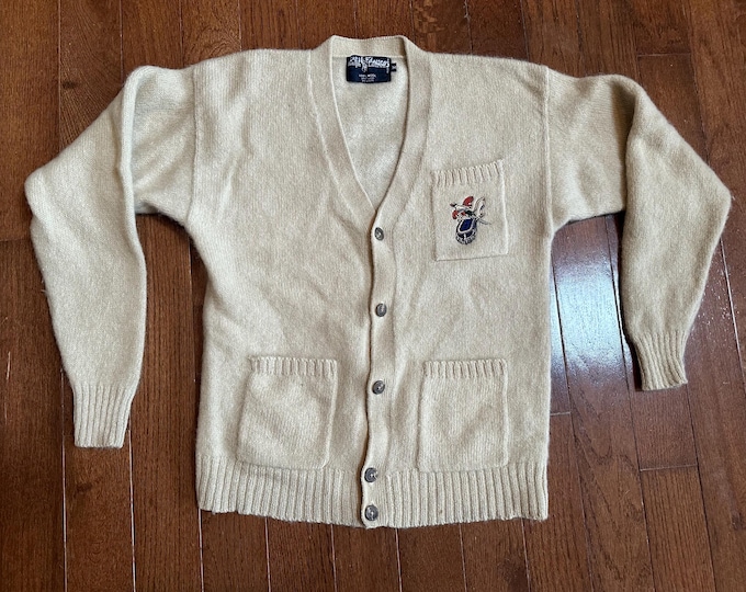 Vintage Polo Ralph Lauren Cream Wool Cardigan Sweater Mens Medium