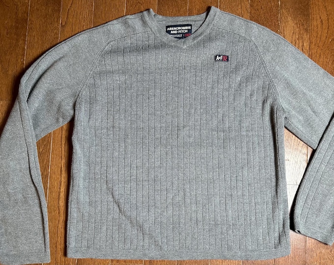 Abercrombie & Fitch A+F92 Heavy Ribbed Sweater XL Gray Cotton Blend Heritage Crewneck