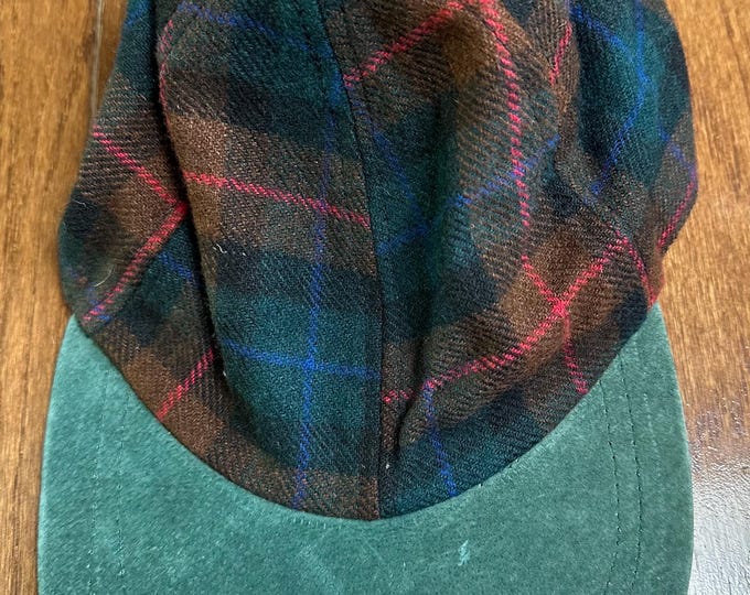 Vintage Wool Plaid Cap Green Suede Brim Hat