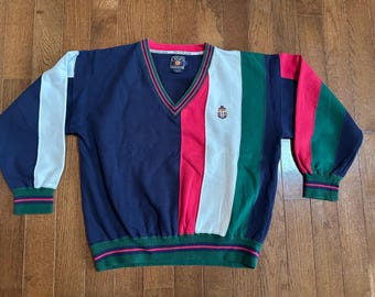 Vintage Chaps Ralph Lauren Colorblock V-Neck Sweatshirt Mens Large